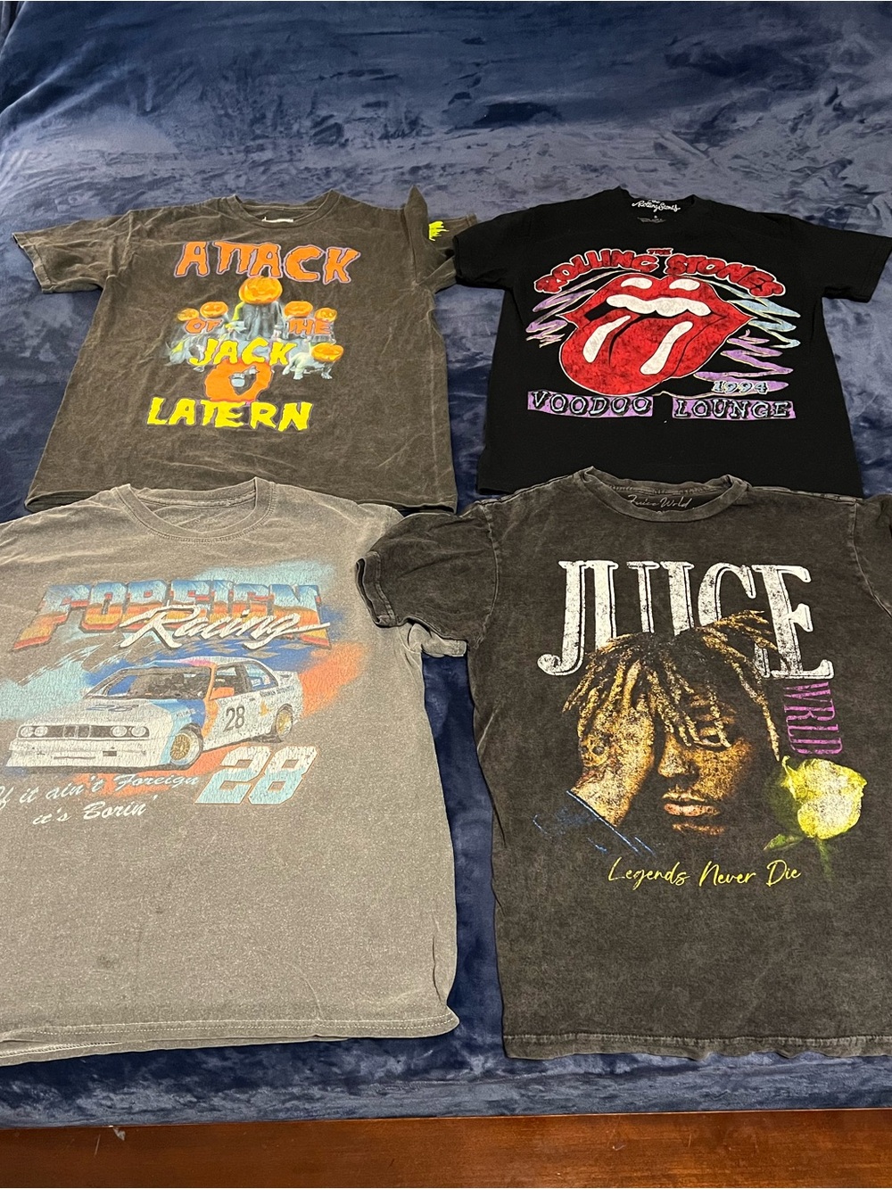 4-Pack Graphic T-Shirt Bundle Sm  Rolling Stones, Juice WRLD, Goosebumps, Racing